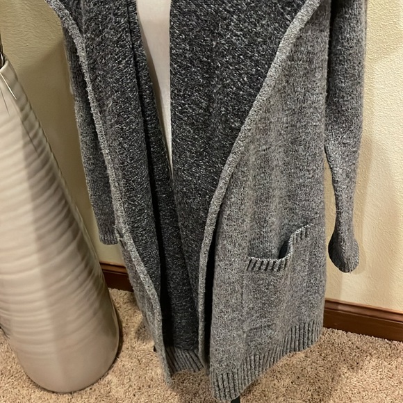 White + Warren Light Gray & Charcoal Gray Open Front Shawl Cardigan Sweater M - Picture 2 of 7